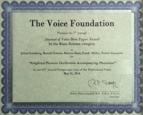Award Voice Foundation Best-paper